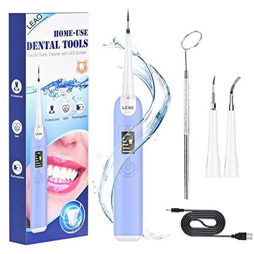 Electric Tartar Plaque Remover for Teeth Calculus Cleaner with LED Screen and LED Light Electric Teeth Cleaner Tooth Tartar Scraper Stains,5 Intensities for Options (Blue)