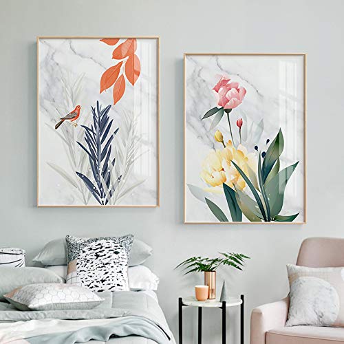 Feuilles de fleurs photos murales : la solution pour habiller un grand mur vide de salon