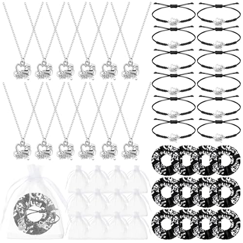 Equsion 12 Set Bulk Cheerleader Gifts, Cheer Necklace Bracelet, Black