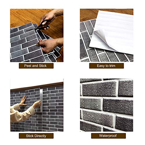 Shineone 12"×12" Frosted Kitchen Backsplash Peel And Stick, Heatproof 3D Wall Sticker For Bathroom Living Room, Self Adhesive Pe Foam Removeable Wallpaper Decorative Tiles, Frosted Black, 5Pcs #TOP6