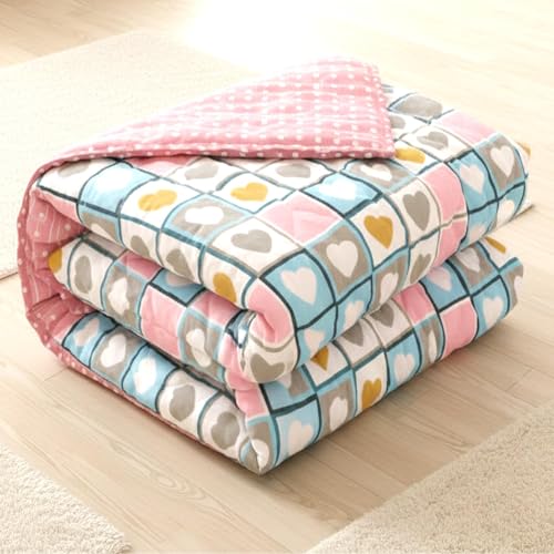 Image of Dohar Single | Double Bed 100% Cotton Blankets for Summer 90x100inch, 150GSM Ac Comforter and Cooling for Summer Classic Printed Design Quilt Ideal for Gifting (Heart, Single)