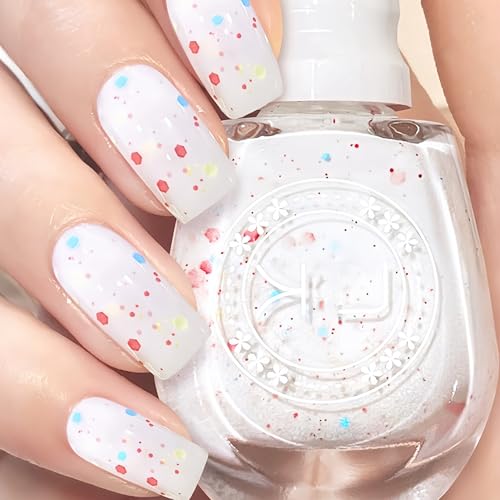 KAHSOSE Confetti Nail Polish Quick Dry, White Glitter Gel Nail