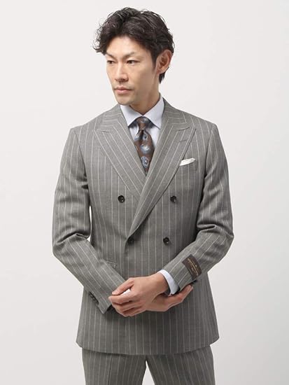 Amazon Co Jp ザ スーツカンパニー 春夏 Fit ダブルブレストスーツ ペンシルストライプ Ch 19 ライトグレー ホワイト Ab8 服 ファッション小物