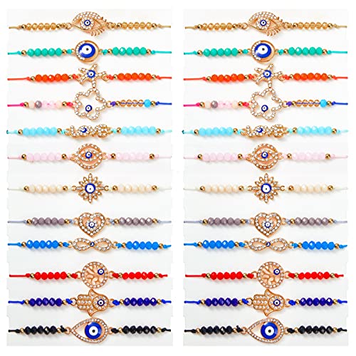 24 Pieces Evil Eye Beaded Bracelets Colorful Braided Rope Bracelets Adjustable Good Luck Amulet Bangle Handmade Bracelets Evil Eye Charm Strand Bracelet for Women Girls Boys