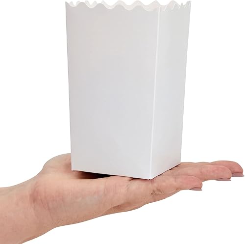 Miniatura 4 de Paquete de 100 cajas blancas de palomitas de maíz para fiestas, recipientes de papel a granel para decoraciones nocturnas de películas (3.3 x 5.5 x