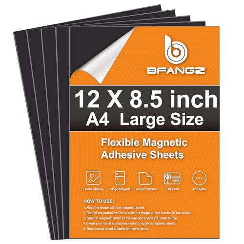 Magnetic Sheets with Adhesive Backing Flexible Strong Magnet Paper for Crafts Photos and Die Storage Easy to Cut (4, A4)