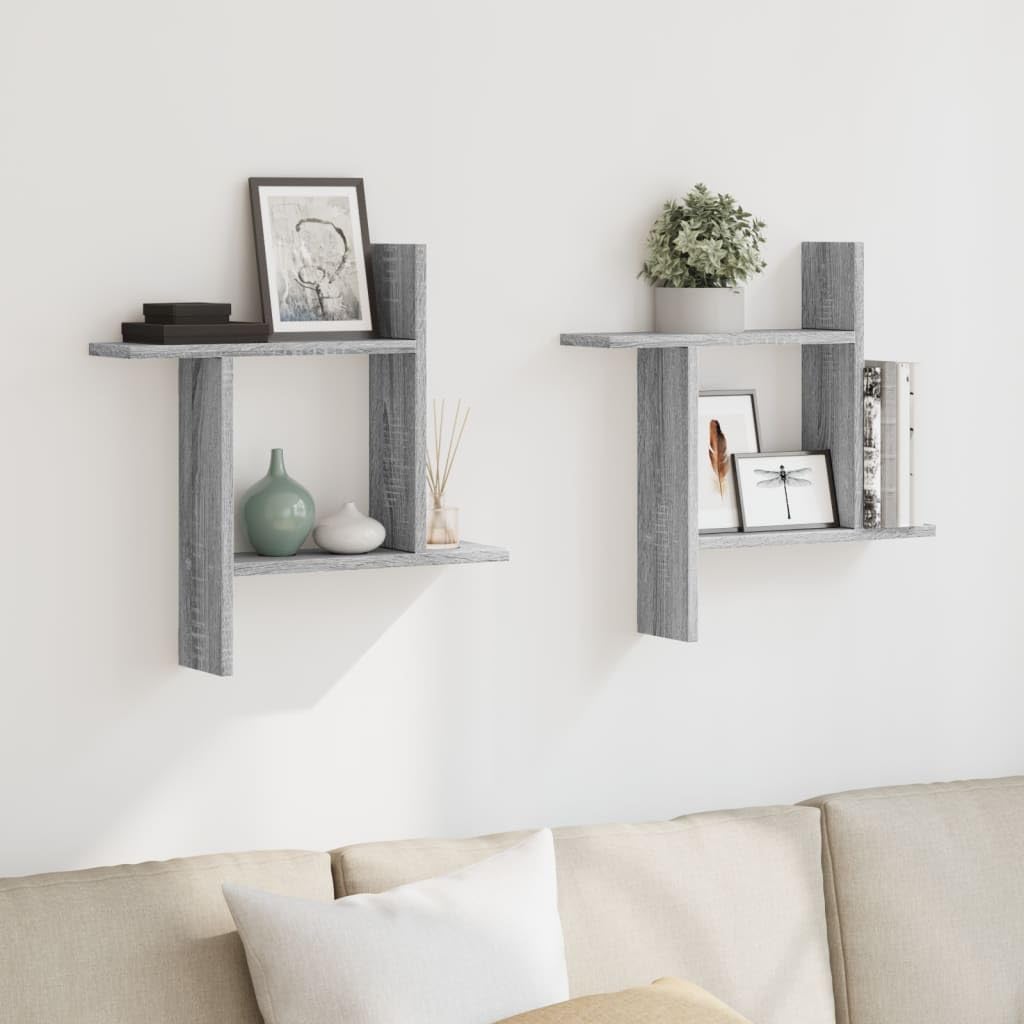 Juego de 2 estanterías de pared, color gris, 50 x 12 x 50 cm, material de madera, diseño moderno, robusto, para salón, pasillo y baño