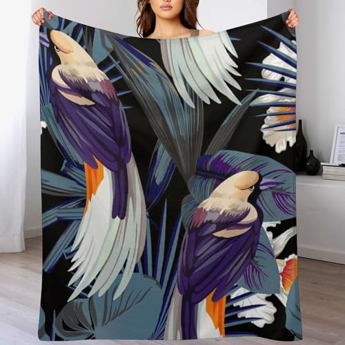 Couverture polaire oiseau et feuilles pour cocooning sur canapé 100x130cm - 7