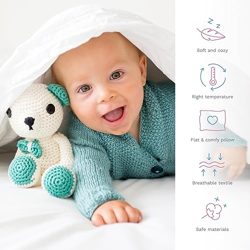 Baby Comfort Cot Bed Set Quilted Duvet 135x100 cm and Flat Pillow All Season 12M+, White - Image 2