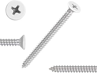 QISHENG 100 Pack #8 x 1-1/2" Stainless Steel 304 Phillips Flat Head Wood Screws White Head Rustproof A2 Screws