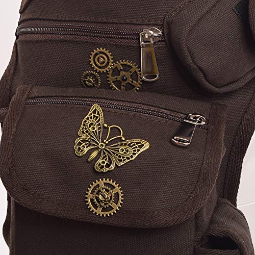 Riñonera de algodón marrón BLESSUME para festivales Steampunk y escapadas urbanas 6