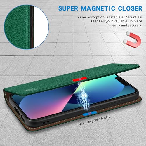 Image of ZZXX for iPhone 13 Mini Wallet Case Strong Magnetic 5.4 inch,Green