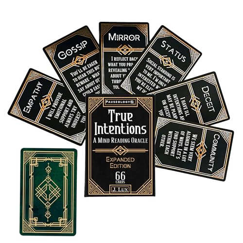 Pauseology True Intentions: A Mind Reading Oracle Deck - Cartas psíquicas con significados en ellas para revelar motivos ocultos y verdades tácitas - Sparks Intuition (edición ampliada (66 cartas de