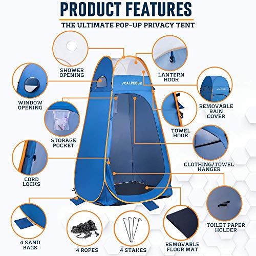 Alpcour Portable Pop Up Tent â Privacy Tent for Portable Toilet, Shower and Changing Room for Camping and Outdoors â Spacious, Extra Tall and Waterproof with Utility Accessories - Sturdy and Easy Fold - Image 4