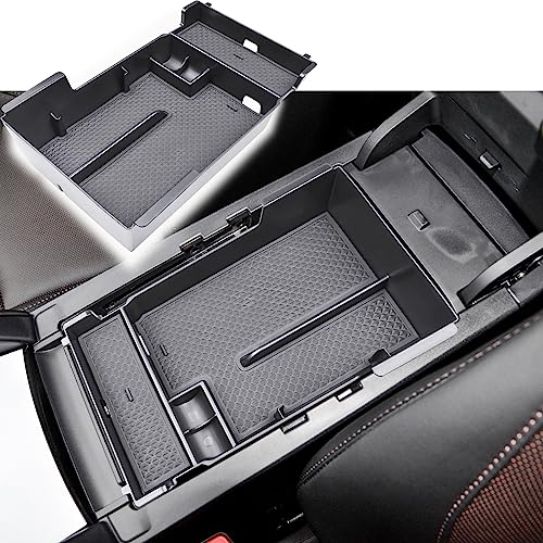 HGWEI Center Console Tray Compatible with Mazda 3 2019 2020 2021 2022 2023 2024, Armrest Interior Storage Box Accessories, Black Trim