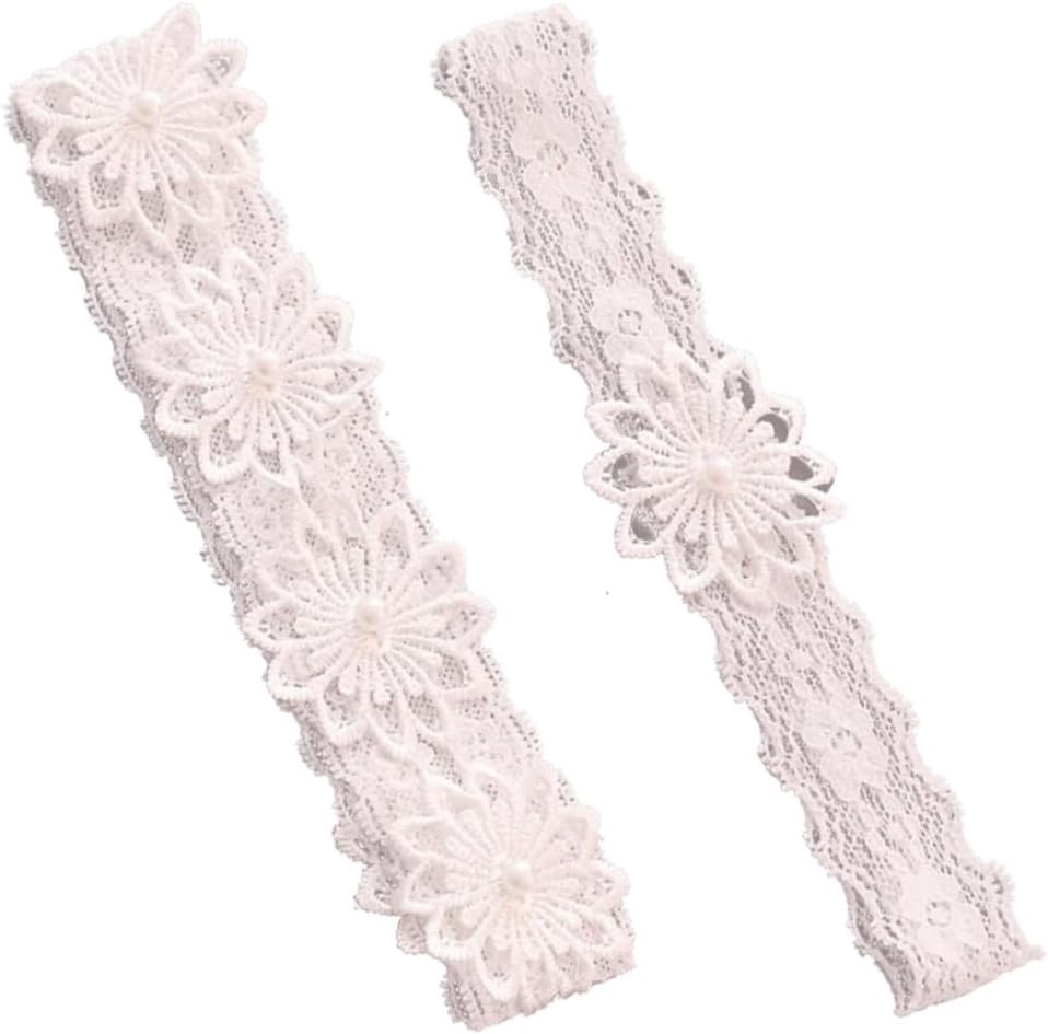 GALPADA Adjustable Artificial Pearl Leg Garters Lace Floral Wedding Bride Yorapan Garters Garters Prom White