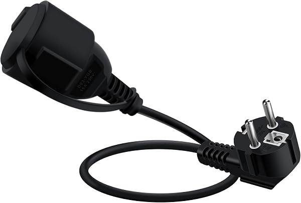 Prolunga Corta Schuko 90 Gradi 16A 250V Mini Prolunga Schuko IP44 per Esterno o Interno, Casa, Ufficio (Nero, 1m) - 3