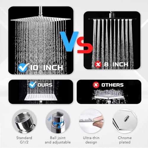 Razime 10''Rainfall Shower Head with Handheld Combo High Pressure 8+2 MODE built-in power wash, Stainless Steel Chrome Showerhead with 11'' Extension Arm Height/Angle Adjustable with Holder&60