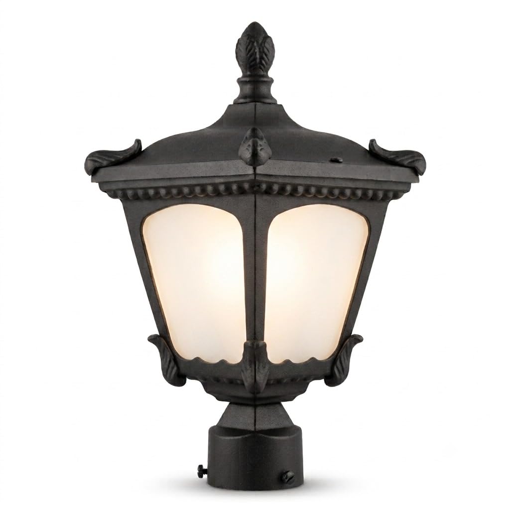 Outdoor Post Light Lantern, Black Cast Aluminium with Frosted Glass | Frosted Glass Shade, Weather Resistant Finish, Rust Resistant, Indoor & Outdoor Use, Corrosion-Resistant Body-image-13