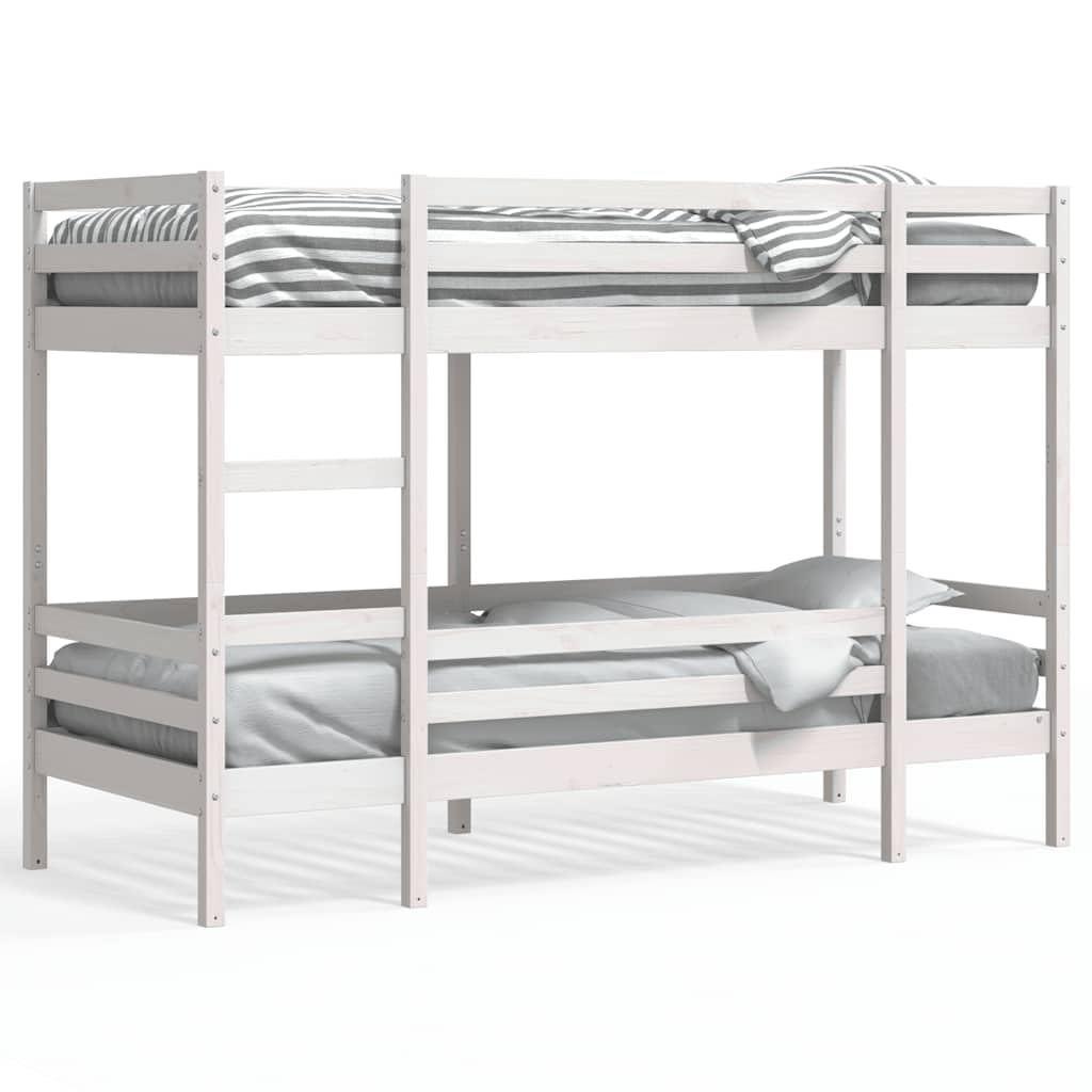 Litera blanca de 80 x 200 cm de madera de pino maciza, robusta estructura de cama con escalera, diseño seguro para habitaciones infantiles y jóvenes, mueble que ahorra espacio