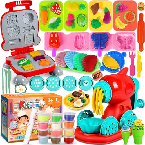 GUHAOOL Juego de Plastilina, 54 Piezas Moldes con Plastilina Juego de Plastilina, Herramientas Plastilina para Niños con 24 Cajas Arcilla para Crear Hamburguesa, Pizza y Pasta, Plastilina para Niños