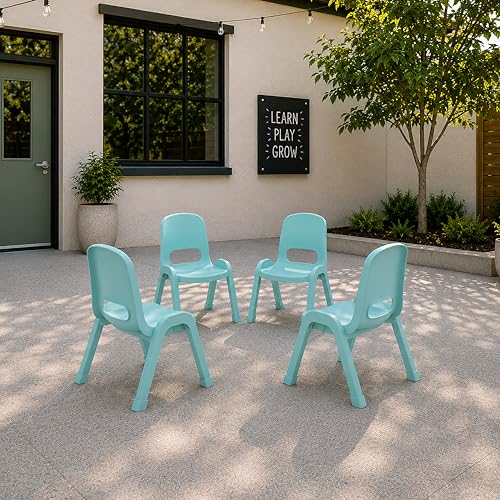Image of ECR4Kids Plastic Stackable SitRight Chair, 11in, Classroom Furniture, Seafoam, 4-Pack