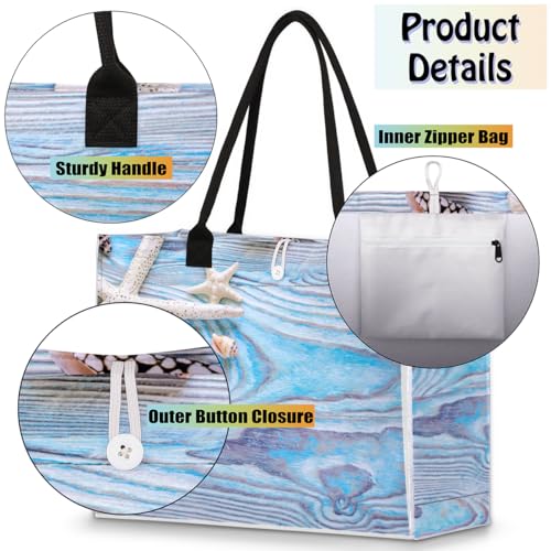 Summer Shells Star Wooden Tote Bag for Women Large Beach Bag Reusable Tote Bags for Work Travel Beach Shopping4