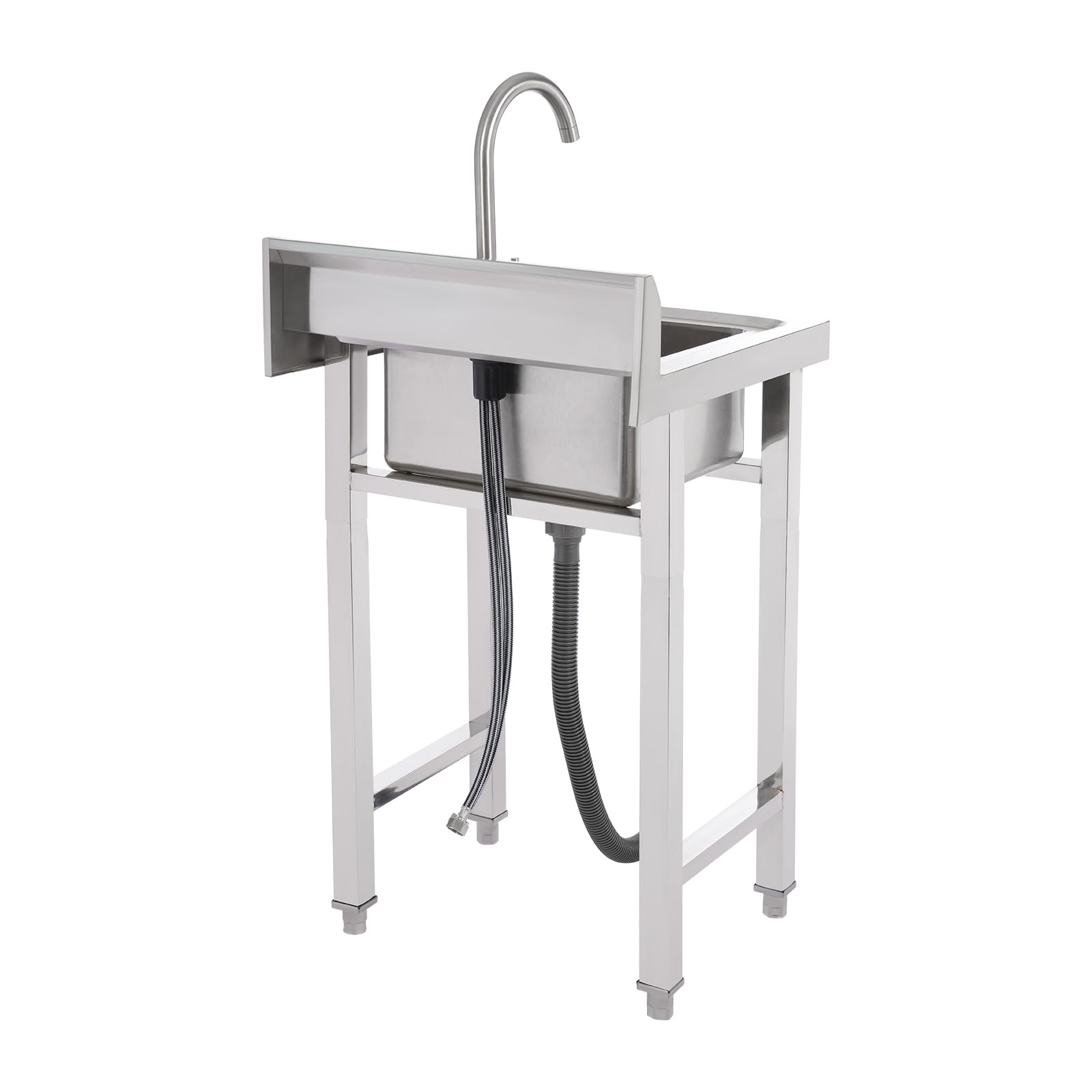 Évier de cuisine commercial sur pied avec robinet rotatif à 360° - En acier inoxydable - Pour nettoyer la vaisselle - 50 x 50 x 93 cm