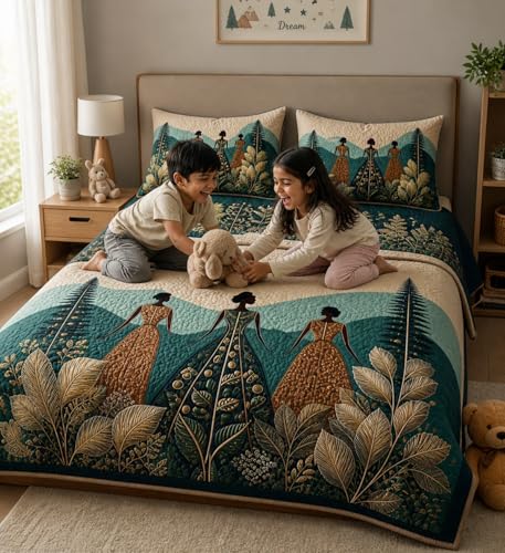 Image of Rosealia Bedsheet Set with 7D Digital Prints, Cotton Feel, Queen Size, 90x100 Inches, 1 Bedsheet and 2 Pillow Covers (Design 6)