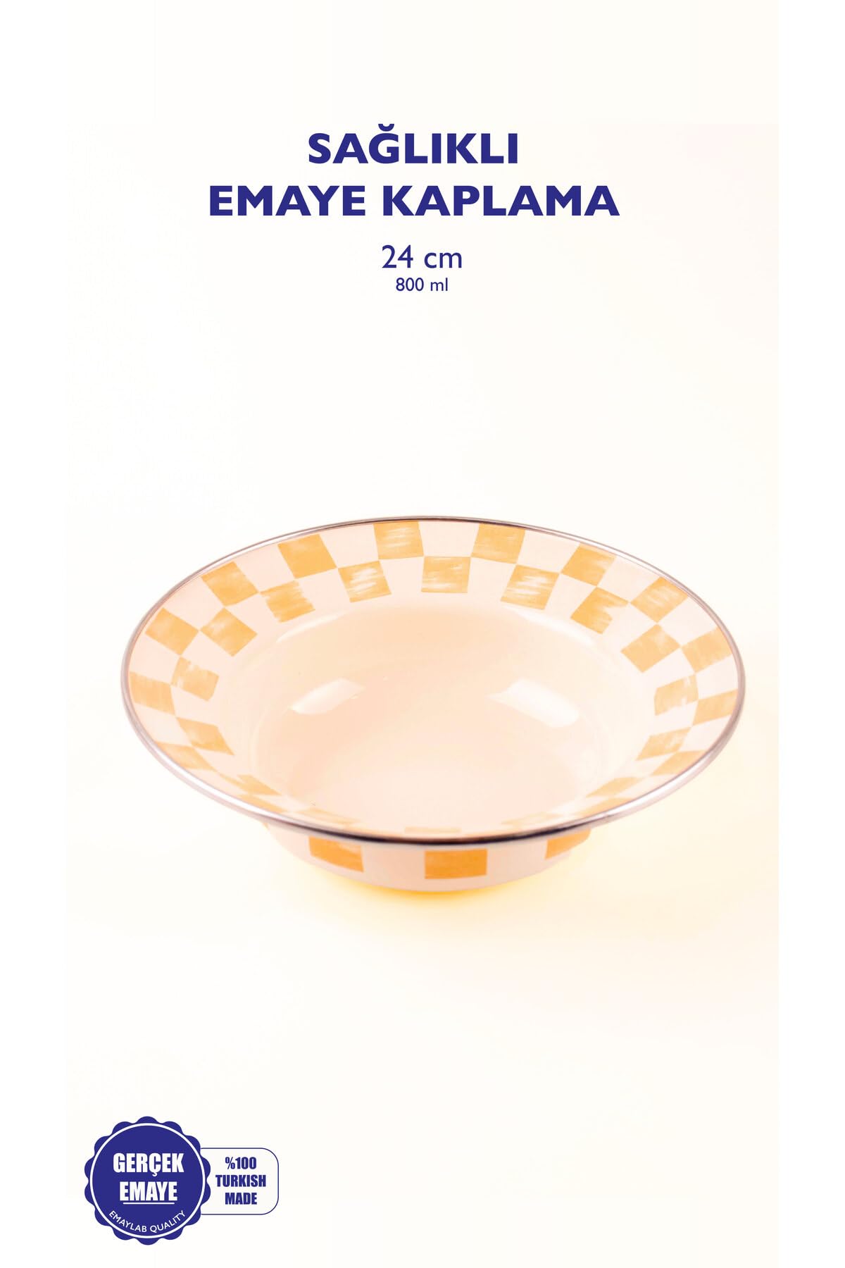 Beige Dama Desenli Emaye Çukur Makarna Ve Salata Tabağı 24Cm