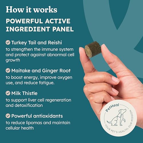 Image of PetHeal Immune Plus Chews for Dogs - Vet-Reviewed - Supports Immunity, Energy & Liver Health with Turkey Tail, Reishi & Milk Thistle | Reduces Lumps & Promotes Shiny Coat | 30 Pork-Flavored Soft Chews