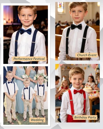 Image of Kids Suspender Bowtie Necktie Sets - Adjustable Elastic Classic Accessory Sets for 6 Months to 13 Year Old Boys & Girls