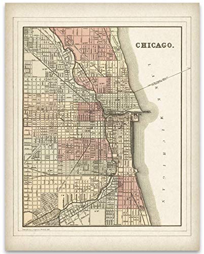 1890 Mitchell Map of Chicago – Vintage 11x14 Unframed Poster, Antique Illinois Cartography, Old Street Map Art, Historical Urban Layout Great for Home Office or Library, and for History Enthusiasts