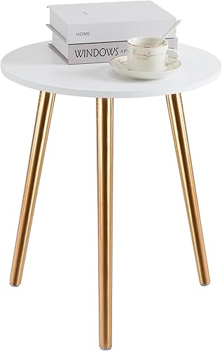 Miniatura 8 de Apicizon Juego de 2 mesas auxiliares redondas, mesa auxiliar blanca para sala de estar, dormitorio, espacios pequeños, mesa auxiliar Morden Oro,1