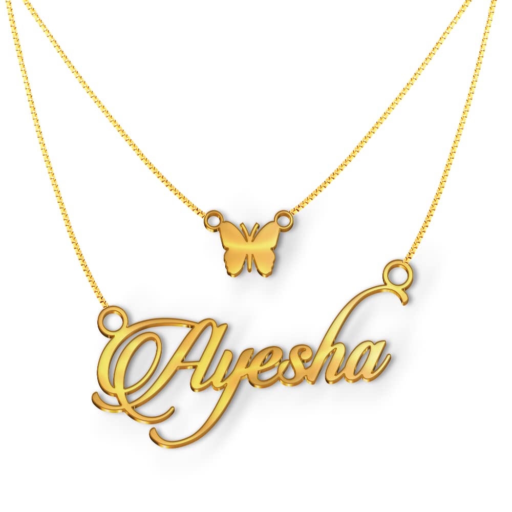 Ayesha Name Necklace in Gold Polish – Double Pendant with Name & Butterfly Charm, Personalized Jewelry for Women, Anti-Tarnish, Splash Proof, Nature-Inspired Gift, Stylish & Meaningful Design (B09TW7RXLR) Amazon Price History, Amazon Price Tracker