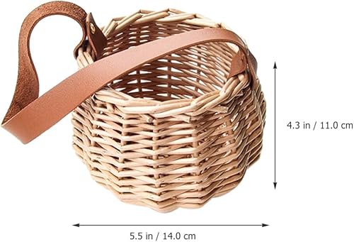 Miniatura 6 de Cestas tejidas de mimbre con mango de cuero, cestas de flores para niñas, cesta de almacenamiento de dulces para boda, fiesta, decoración del hogar