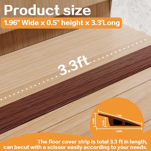 Threshold Floor Transition Strip 3.3ft, Double Sided Self-Adhesive PVC Floor Transition Strip, Doorway Threshold Ramp (Black Wood Grain, 2\" Wide x 0.4\" Height x 3.3\'Long)