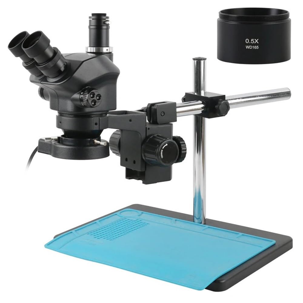 Microscope 7X-50X 3.5X-100X Industry Simul-Focal Trinocular Stereo Microscope Soldering Repair Big Size Metal Adjustable Multi Angle Stand(with 0.5X)
