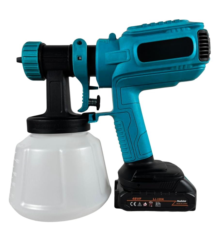 Pistola a Spruzzo a Batteria, Pistola a Spruzzo per Vernice Doppia Batteria 48V, Pistola Vernice Elettrica, Serbatoio 1200 ML, Pistola per Verniciare con Accessori