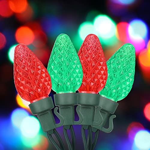 DEWENWILS C9 Christmas Lights Outdoor, 33.3ft 50LED Christmas Tree Lights, Waterproof, Big Christmas Lights, Extendable for Wedding Party Christmas Decoration, Green Wire, Red & Green, UL Li