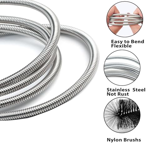 POPSKEETER Rohrreinigungsbürste Set mit Doppelkopf (2m) + 2X Schlauchbürsten (20cm) – Flexible Abflussbürste für Rohre, Abflüsse, Aquarium & Haushalt(Schwarz)