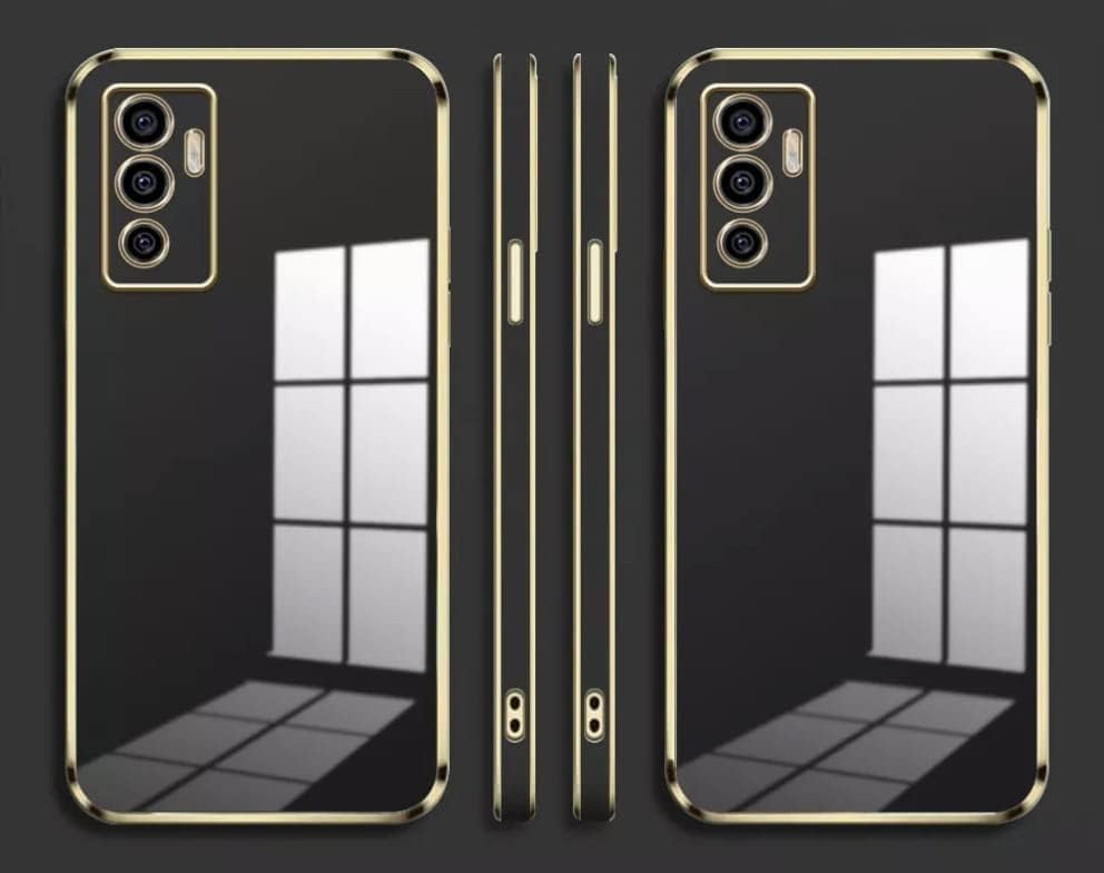 Image of for Vivo V23e 5G Plating Square Gold Frame Phone Case Luxury Soft Silicone Back Cover (for Vivo V23e 5G(Black)