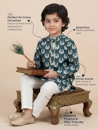 Image of POLKA TOTS Boys Cotton Ethnic Kurta Pajama Set with Attached Koti | Ethnic Motif Wear Kids Kurta Pyjama for Boys & Toddlers | Traditional Dress for Weddings & Festivals | Festive Jubba Set for Babies