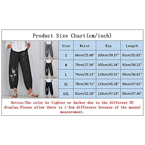 Summer Capri Pants For Women Vintage Print Elastic Waist Elastic Waist Capris Trousers #TOP3