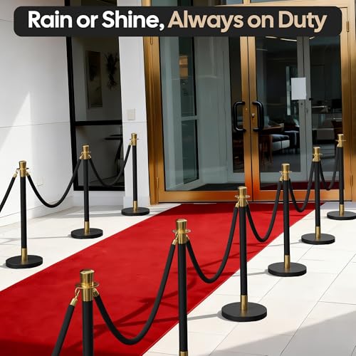 Image of 8 Pack Black&Gold Stanchions and Velvet Ropes Set, Stainless Steel Crowd Control Barriers, 6Pcs Black Ropes and Poles for Party Supplies,Photobooth Accessories, Prom,Birthday,Business,Wedding, Museums