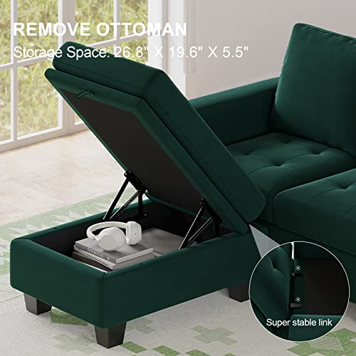 Belffin Velvet U Shaped Sectional Sofa Couch With Storage Ottoman Convertibel Sectional Sofa With Reversible Chaises Green #TOP5