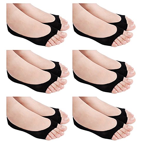 Image of seven wolves Womens Peep Toe Socks 6 Pairs, Toeless Cotton No Show Socks Non Slip Shoe Liner