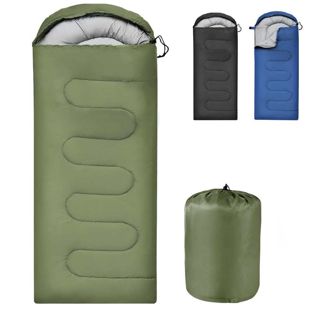 Sleeping Bag Ultralight Adult Compact Hooded Blanket, for 3-4 Seasons, 210cm x 75cm Small Packed Size, Water-resistant, Polyester, Thick and Warm, Snap Closure for Outdoor Camp Hike Travel (Green)