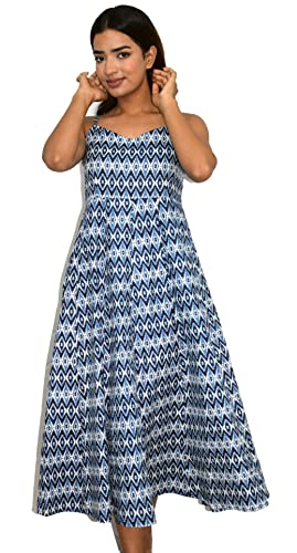 Image of JAIPUR HAND BLOCK Cotton Sleeveless Long Flared A Line Dress|Gown (S00063)