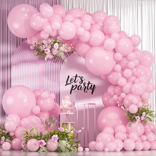 Image of 114pcs Light Pink Balloon Garland Arch kit, 18 12 10 5 inch Pastel Pink Latex Balloons Different Sizes for Engagement Bridal Bachelorette Princess Birthday Party Decorations